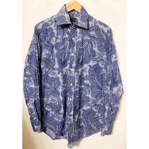 Etro Milano Mens 40 Blue Stripe Paisley Button Up Shirt Luxury Dress Shirt Italy